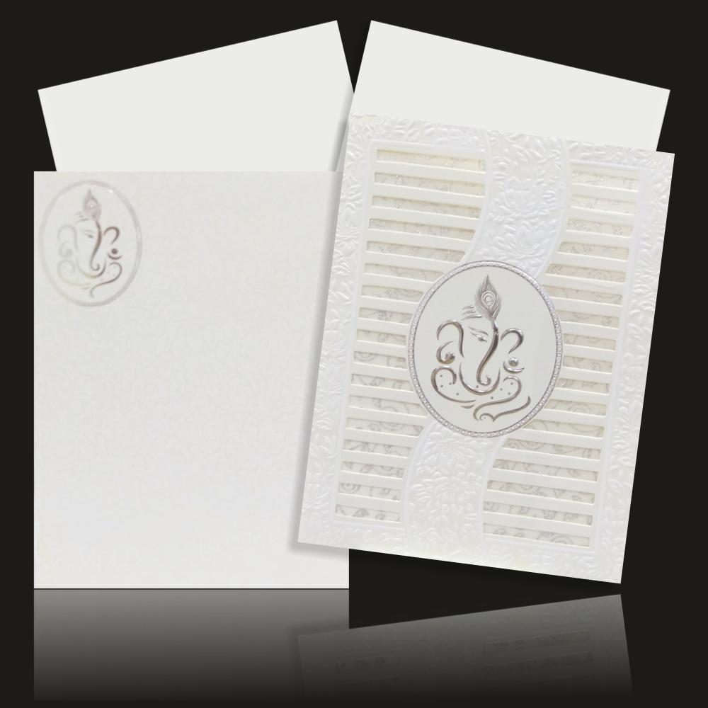 Dazzling White Colour With Ganesha Wedding Card- KNK30730-4